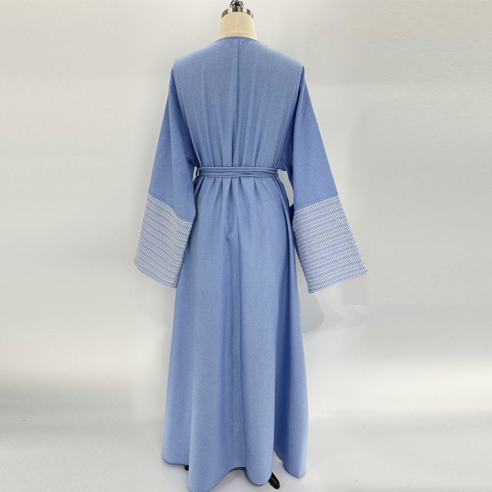 Elegant Embroidered Abaya Dress Jalabiya Modest Long Maxi Dress for Eid Ramadan Festive Celebration S-XXL