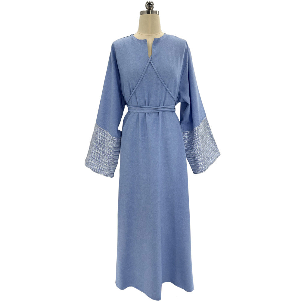 Elegant Embroidered Abaya Dress Jalabiya Modest Long Maxi Dress for Eid Ramadan Festive Celebration S-XXL