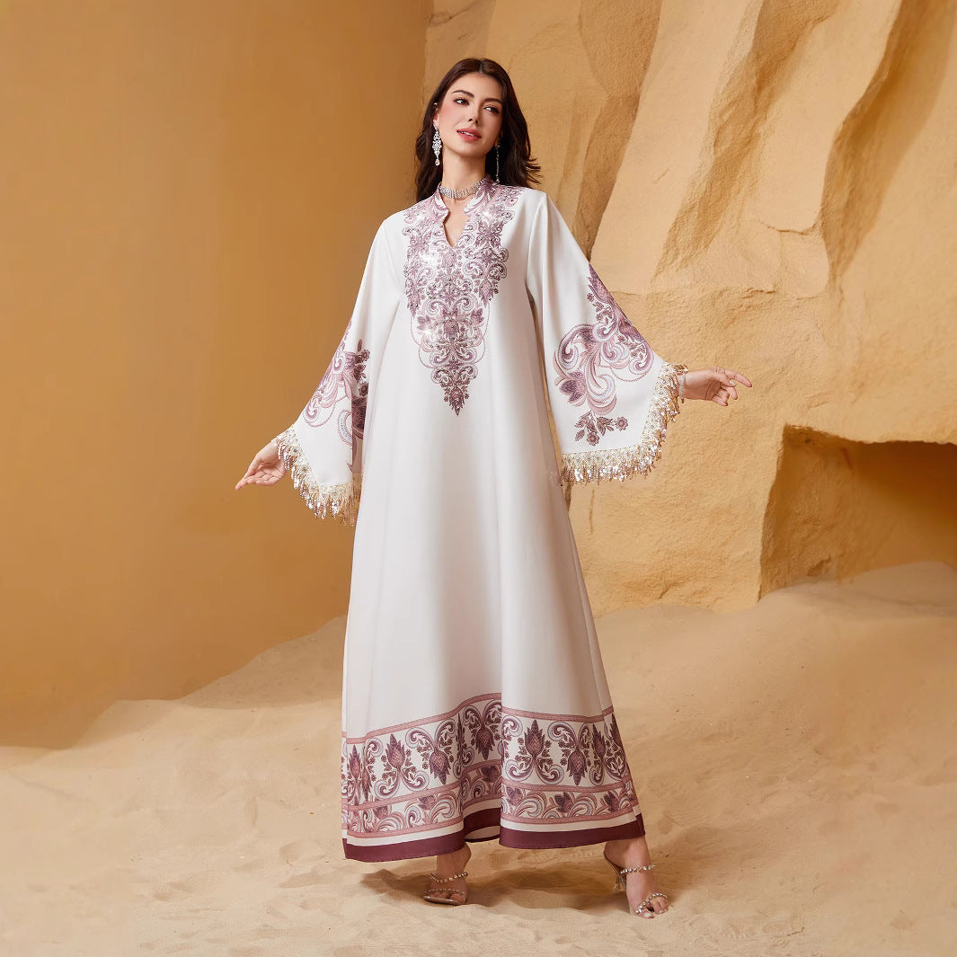 Charming Pink Rhinestone Beaded Kaftan Gown Maxi Abaya Eid Ramadan