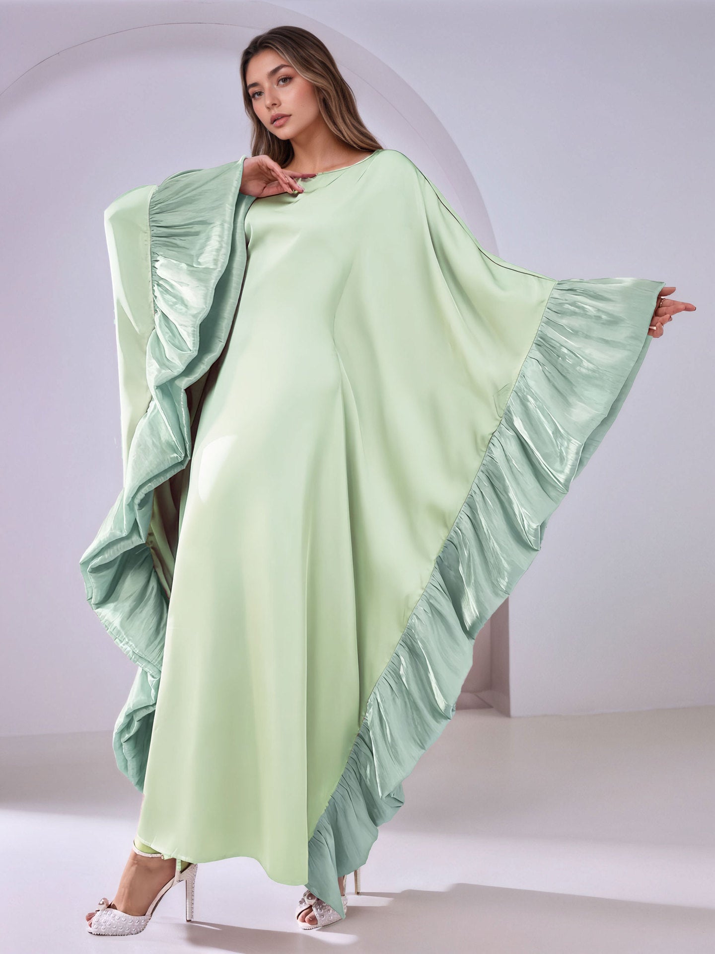 Luxury Batwing Sleeve Patchwork Embroidered Maxi Abaya Dress Muslim Women Modest Long Jalabiya Kaftan for Eid Ramadan Daily