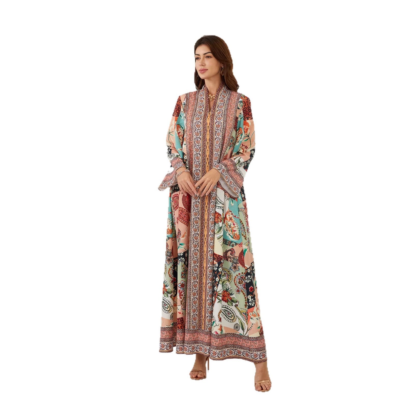Boho Floral Jalabiya – Loose V-Neck Modest Maxi Dress