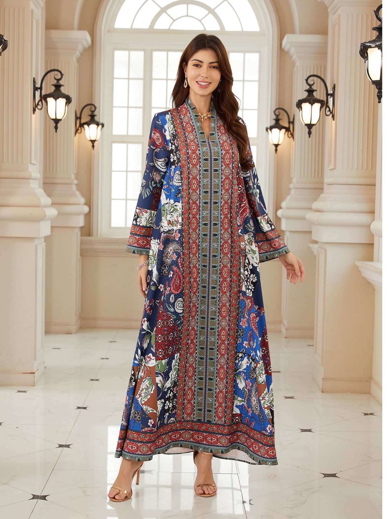 Floral Print Plus Size Abaya Robe - Modest Muslim Dress Ramadan Eid