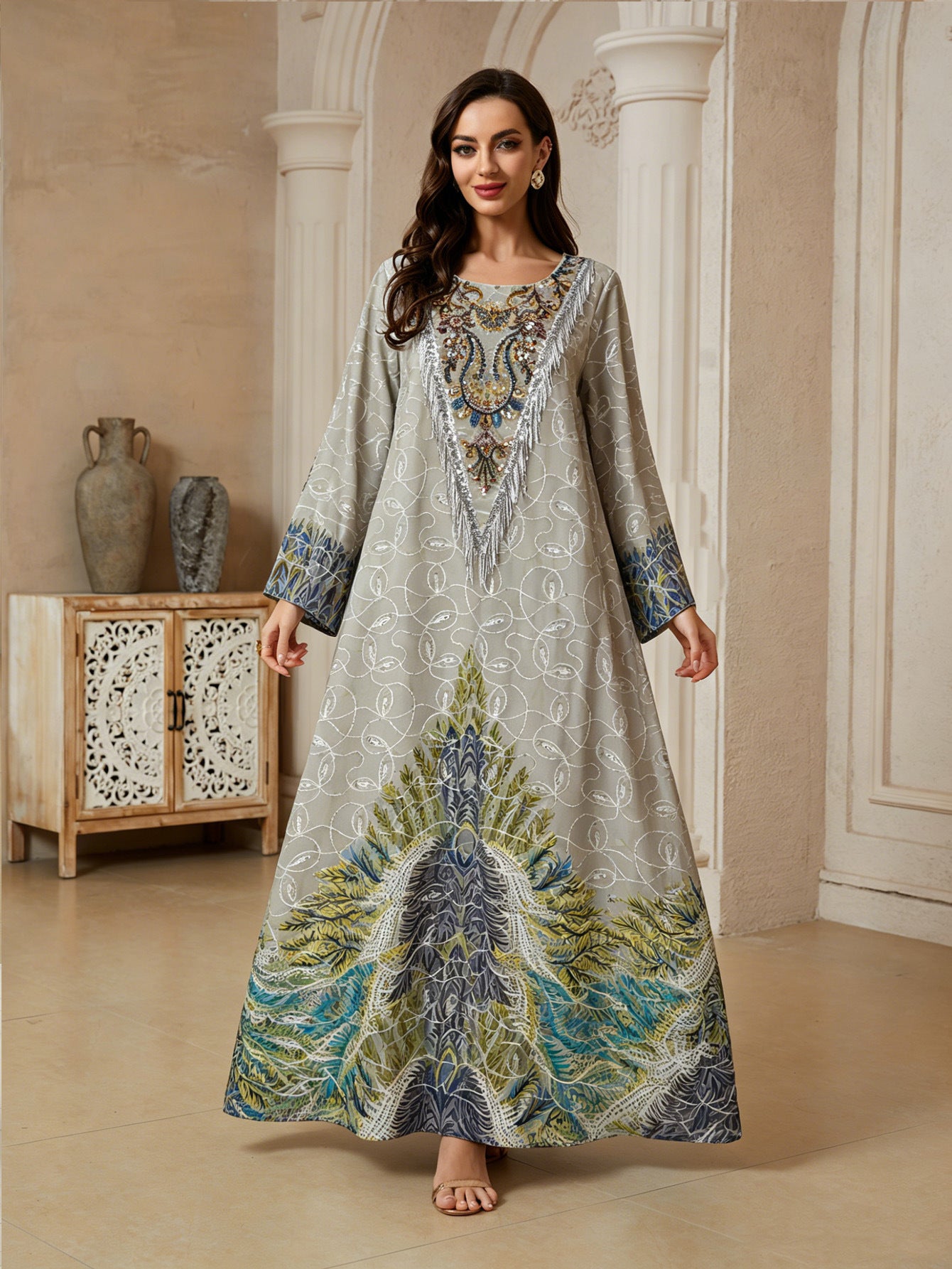 Blue Floral Embroidered Abaya - Modest Muslim Dress Ramadan Eid