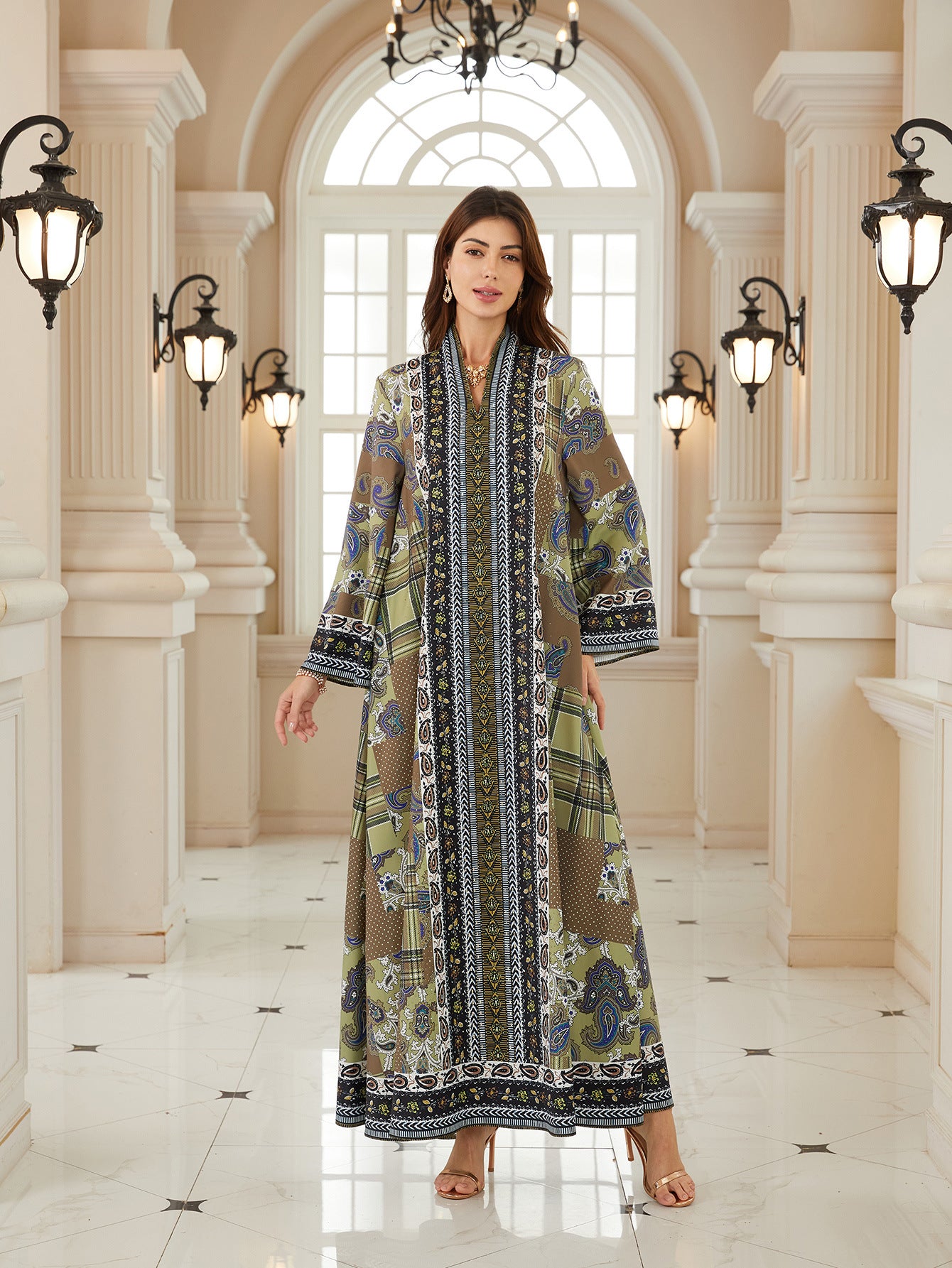 Floral Long Sleeve Rhinestone Abaya 2026 - Modest Muslim Dress Eid