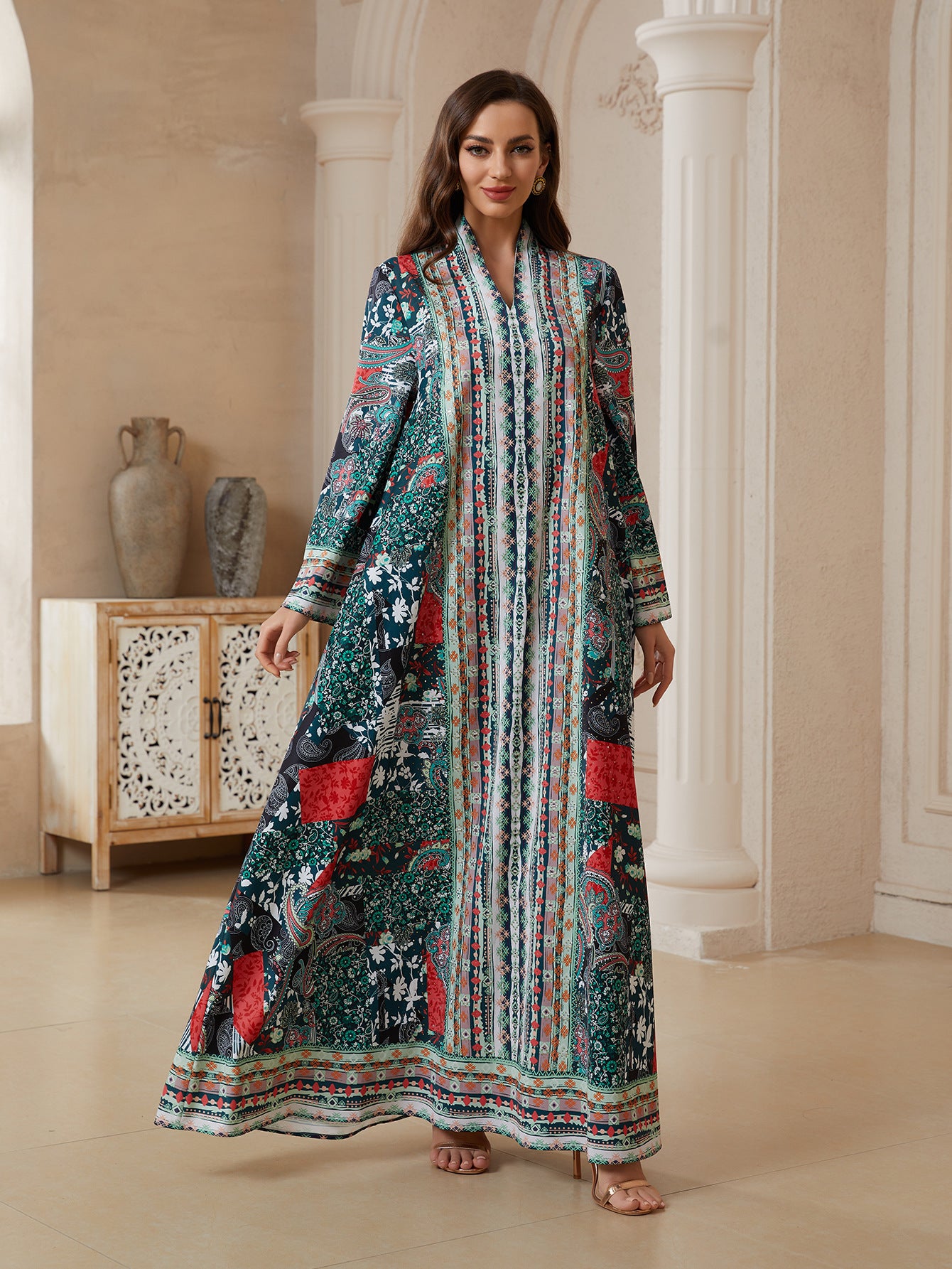 Floral Print Prayer Abaya Robe - Modest Muslim Dress for Women