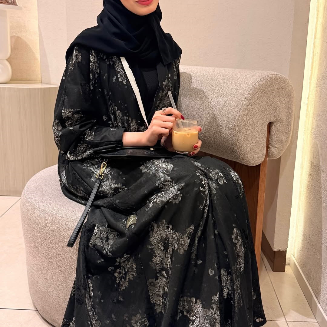 Black Lace Patchwork Lined Long Maxi Abaya - Modest Open Outerwear