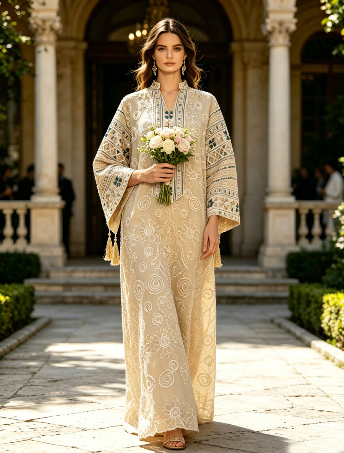 Luxury Wide Sleeve Tassel Embroidered Kaftan Abaya Modest Maxi Gown for Muslim Women Festive Evening Party Robe S-XXL - 178