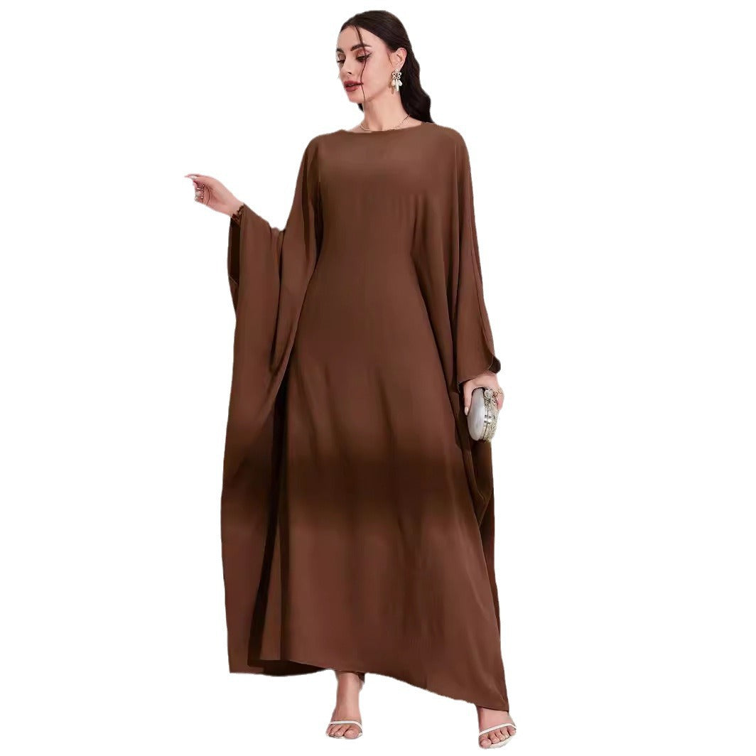 Embroidered Batwing Sleeve Tie-Waist Kaftan Dress Jalabiya Modest Long Maxi Dress for Muslim Women Eid Ramadan Daily Wear S-XXL