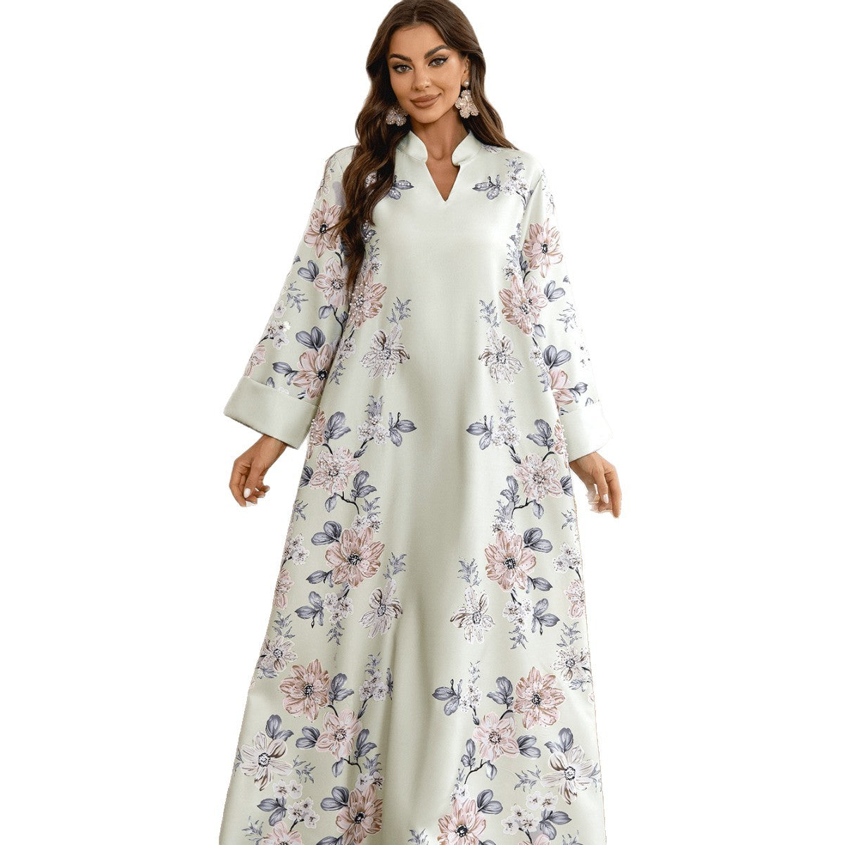 Elegant 4-Color Floral Embroidered Kaftan – Modest Muslim Maxi