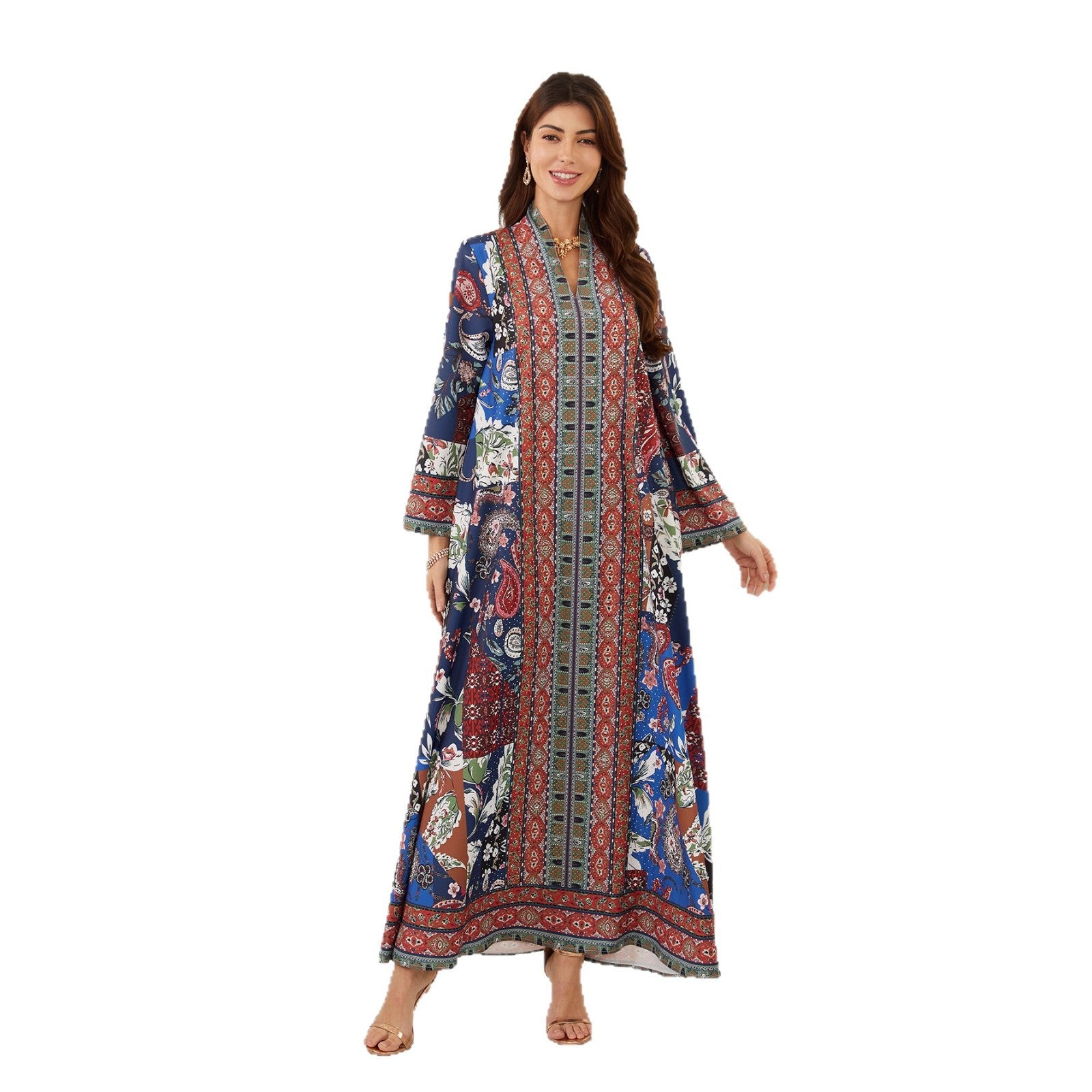 Floral Print Plus Size Abaya Robe - Modest Muslim Dress Ramadan Eid