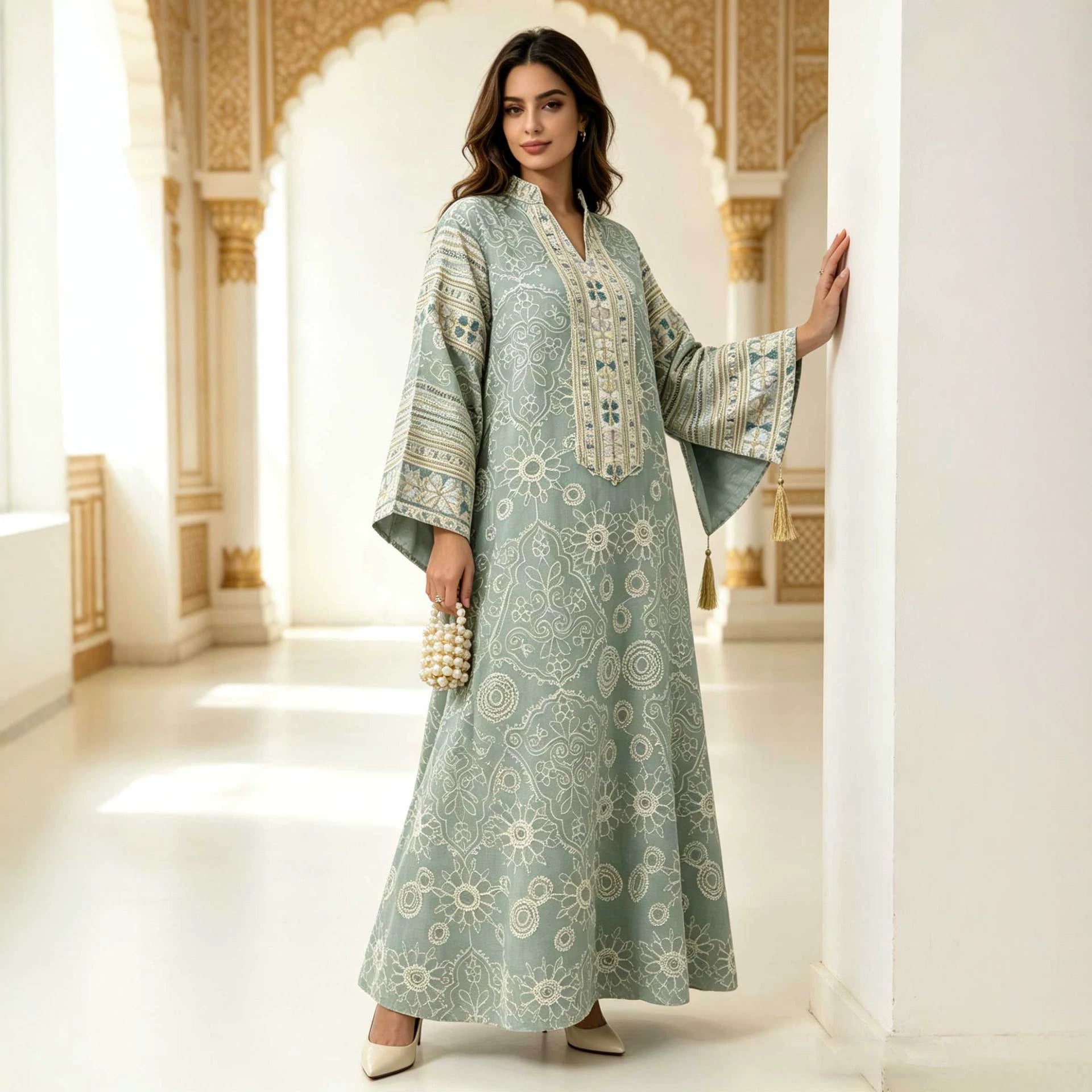 Elegant Sequin Embroidered Mesh Abaya Dress Jalabiya Modest Long Maxi Dress for Muslim Women Eid Ramadan Evening Party S-XXL
