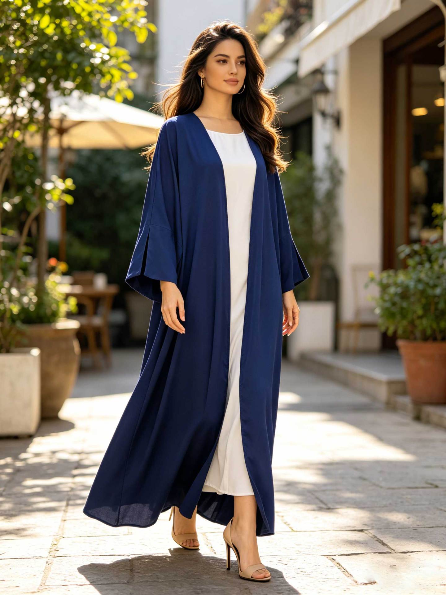 Silky Satin Batwing Sleeve Open Abaya Cardigan Modest Long Maxi Kimono Robe for Muslim Women Eid Ramadan Party One Size