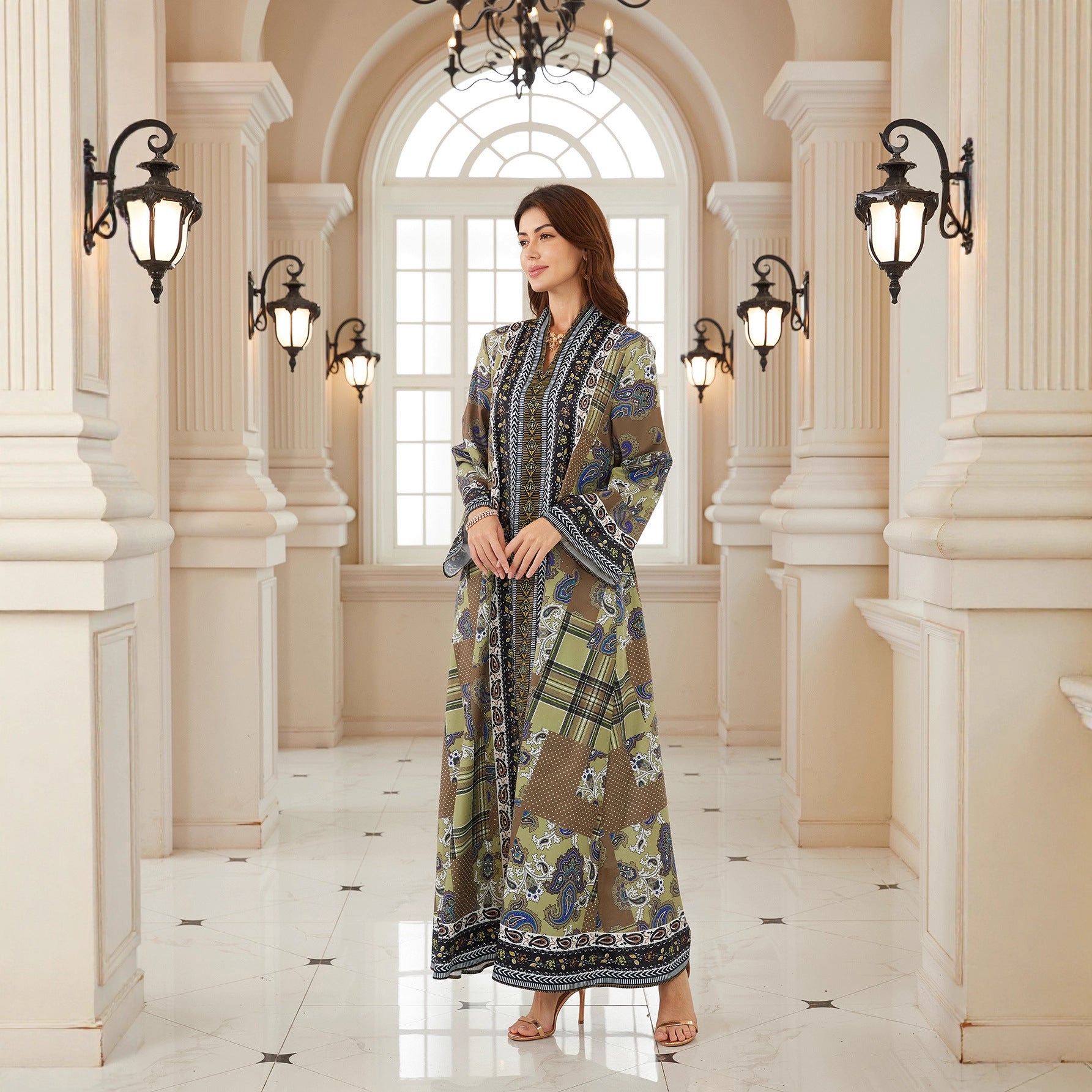 Floral Long Sleeve Rhinestone Abaya 2026 - Modest Muslim Dress Eid