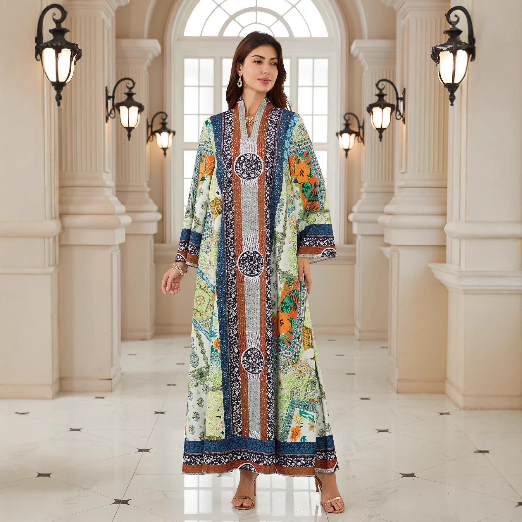 Confident Green Plus-Size Jalabiya – Floral Modest Maxi Dress