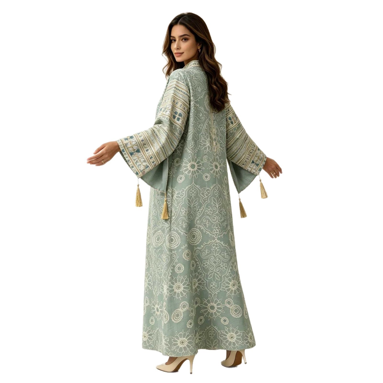 Elegant Sequin Embroidered Mesh Abaya Dress Jalabiya Modest Long Maxi Dress for Muslim Women Eid Ramadan Evening Party S-XXL