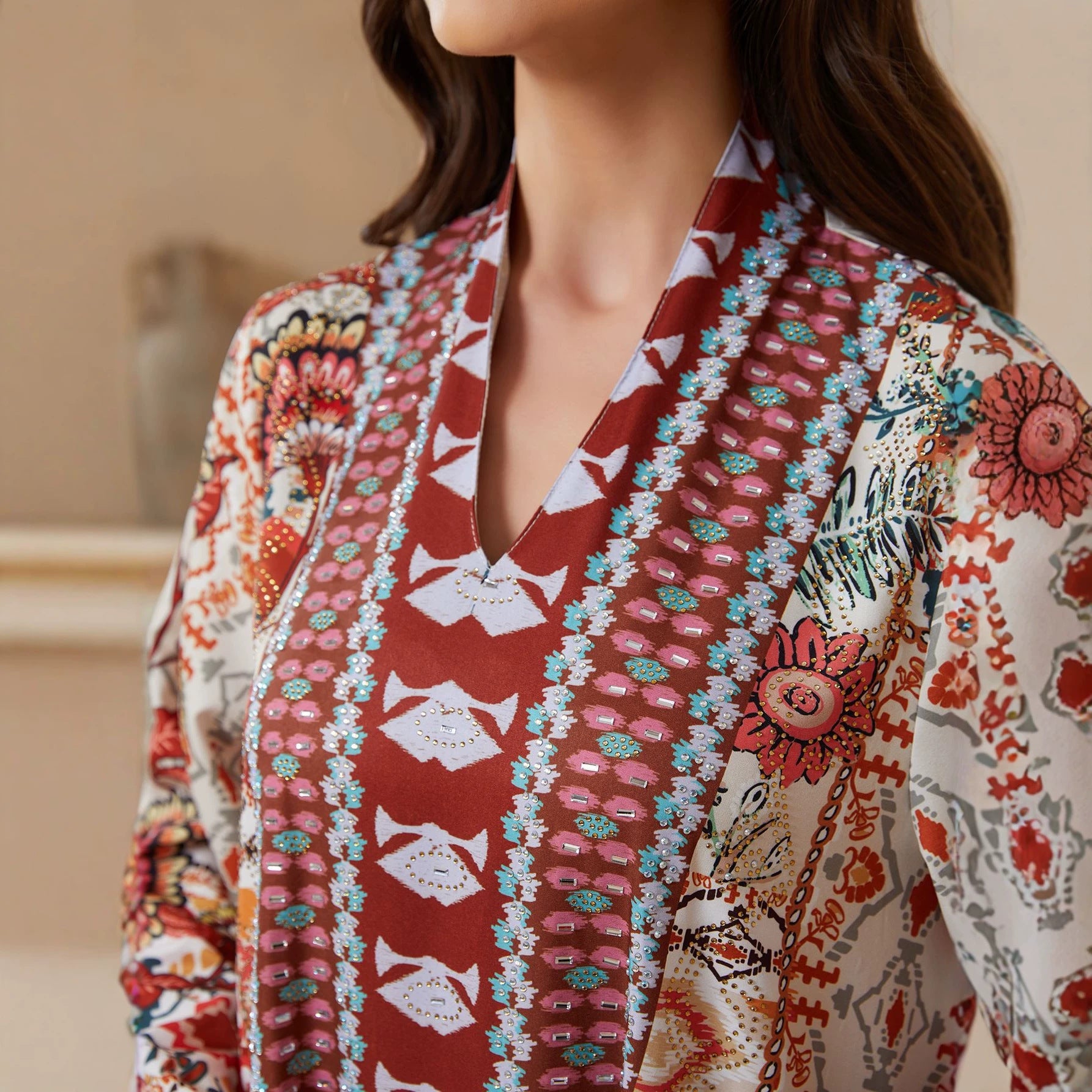 Floral V-Neck Plus Size Maxi Dress - Loose Summer Muslim Gown