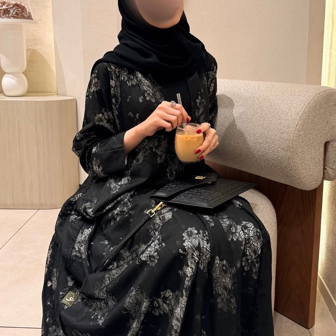 Black Lace Patchwork Lined Long Maxi Abaya - Modest Open Outerwear