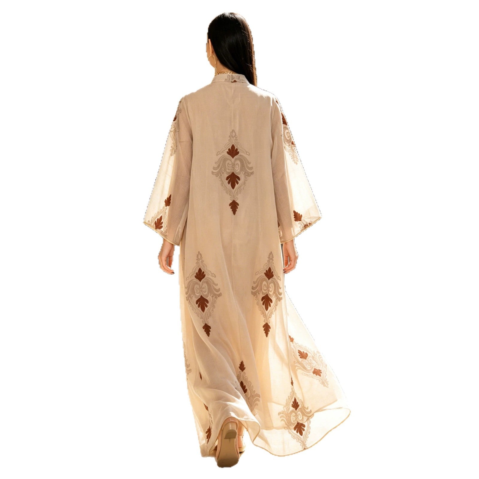 Sequin Leaf Embroidered Cardigan Abaya Dress Open Front Long Robe Modest Maxi Dress for Muslim Women Eid Ramadan S-XXL