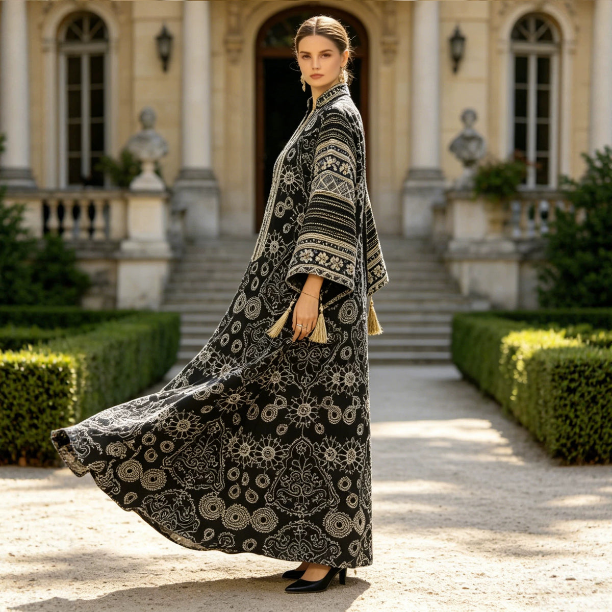 Luxury Wide Sleeve Tassel Embroidered Kaftan Abaya Modest Maxi Gown for Muslim Women Festive Evening Party Robe S-XXL - 178