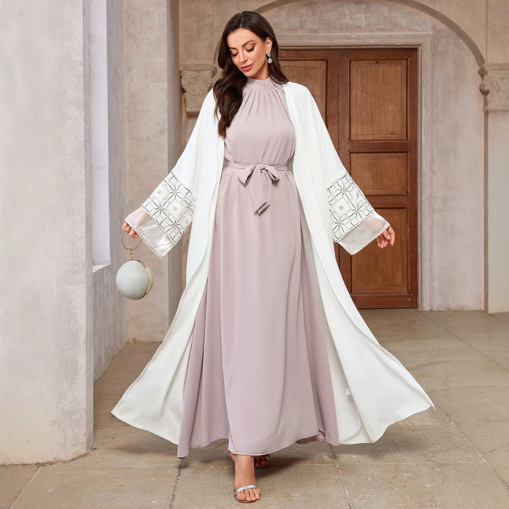 Open Front Cuff Embroidered Abaya Cardigan Jalabiya Long Maxi Dress for Eid Ramadan Evening Party Gown S-XXL