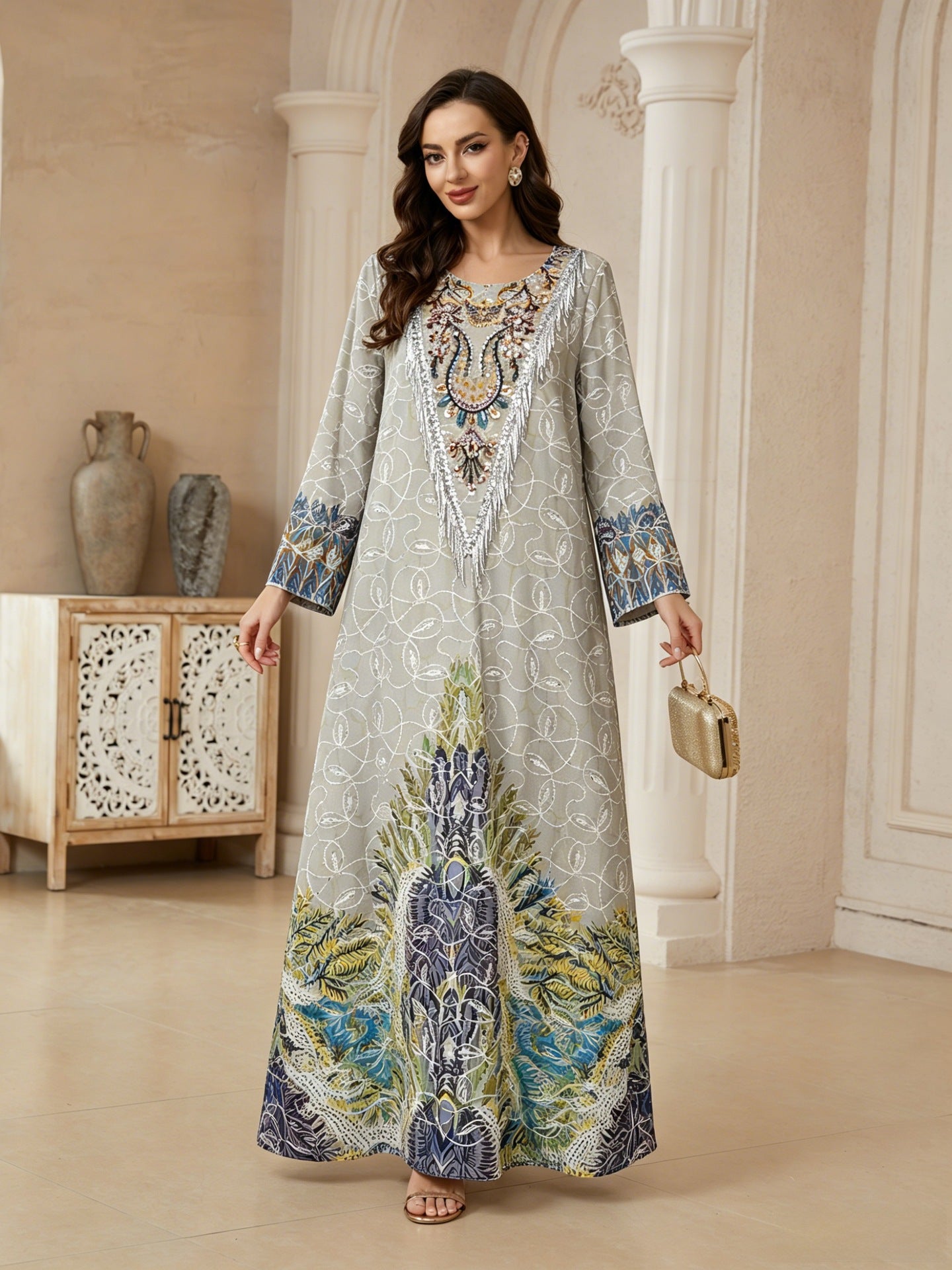 Blue Floral Embroidered Abaya - Modest Muslim Dress Ramadan Eid