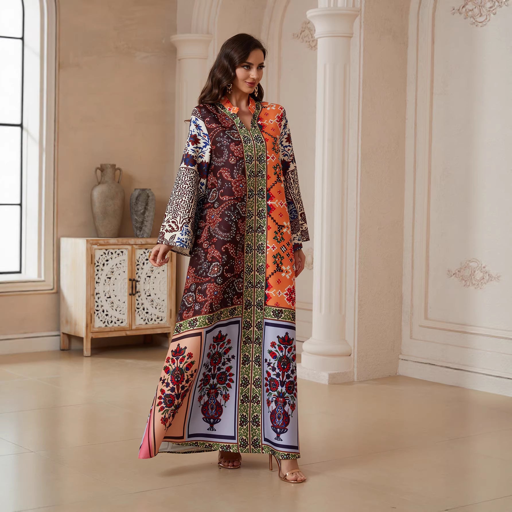 Floral Print Pullover Abaya Robe - Modest Muslim Dress for Women