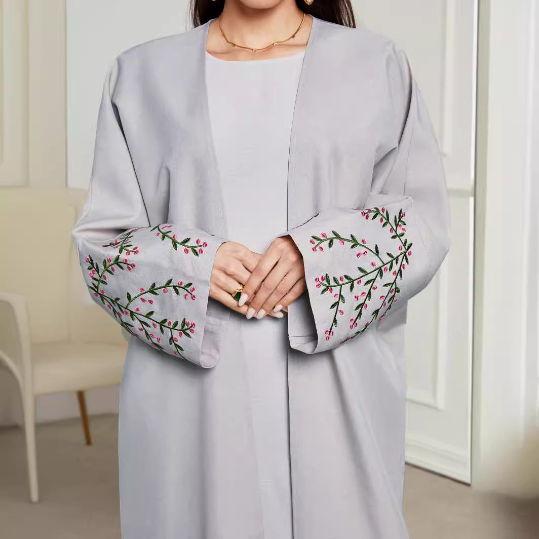 2026跨境热销新款绣花服装时尚优雅开衫刺绣连衣裙长袍现货