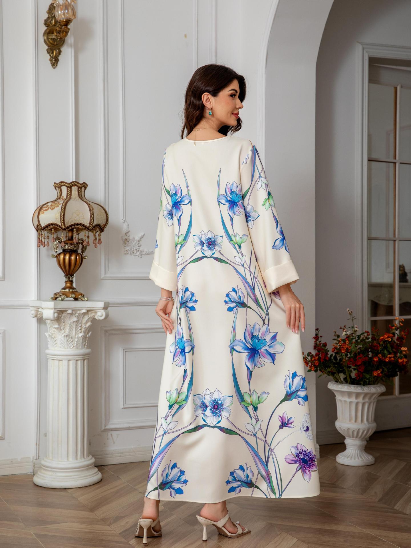 Ivory Printed Evening Abaya - Modest Party Dress Long Robe