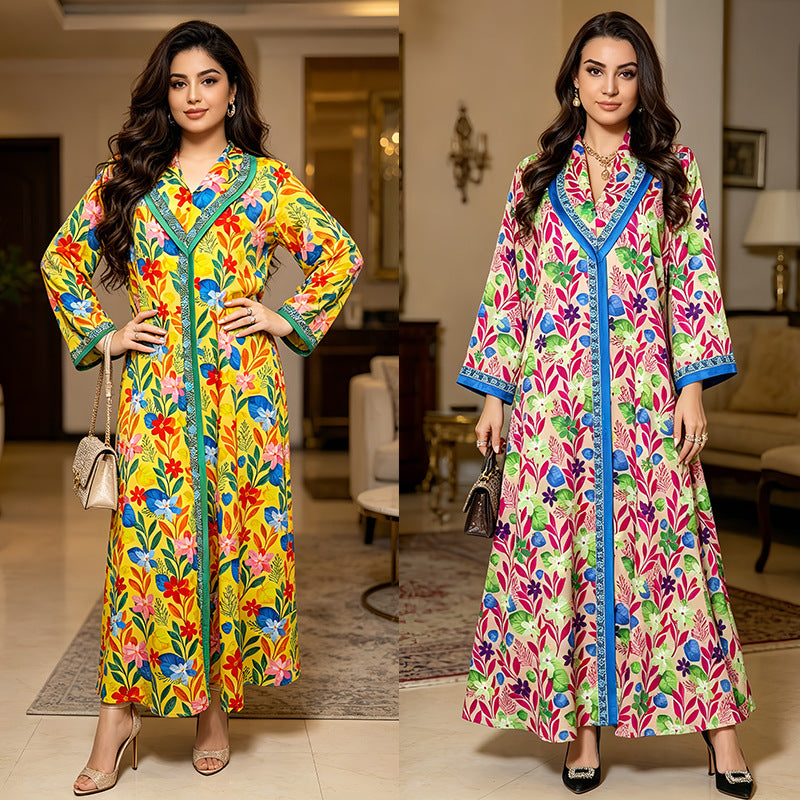 Green and Blue Floral Print Rhinestone Pullover Maxi Dress - Plus Size Casual