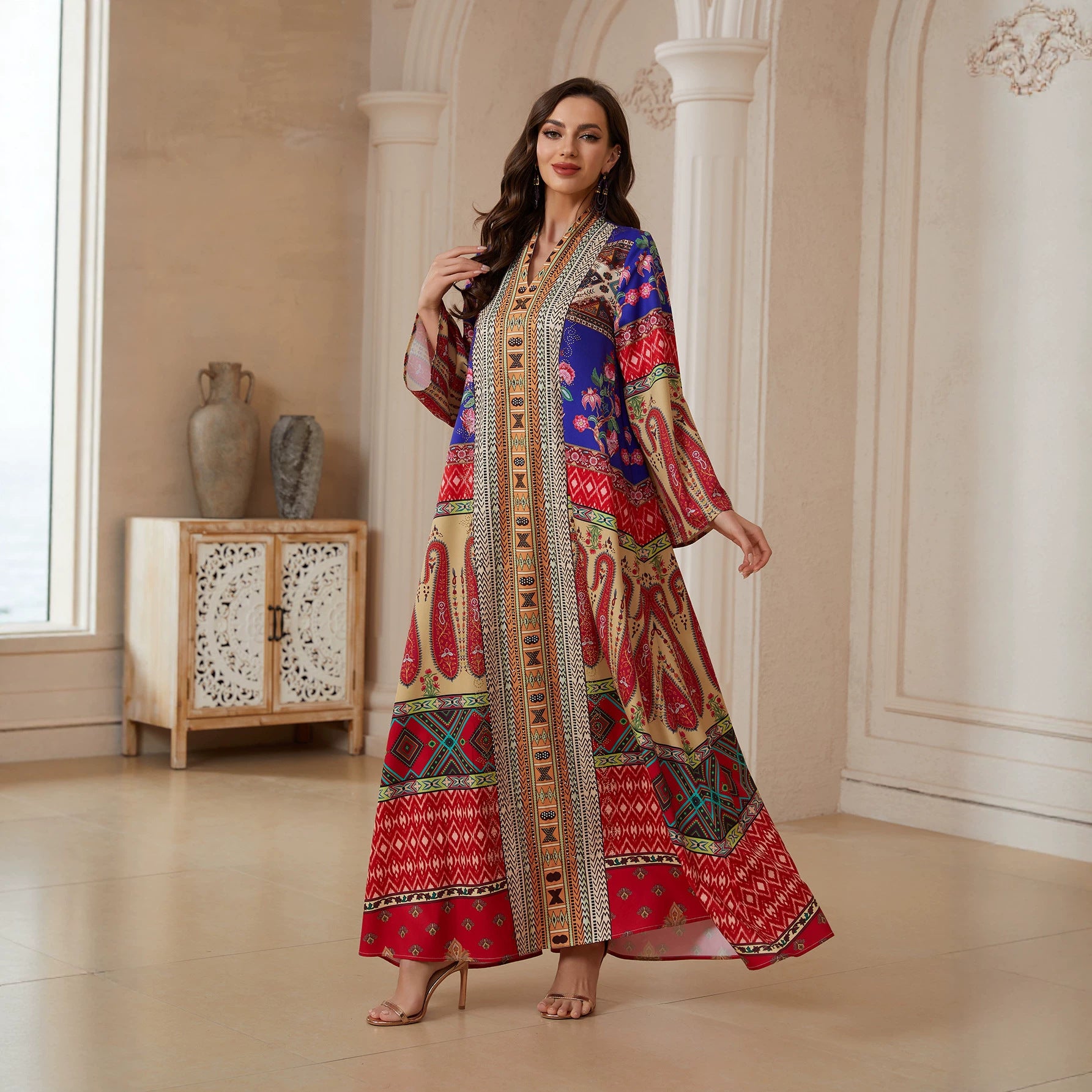 Floral Print Pullover Abaya - Modest Long Robe for Women