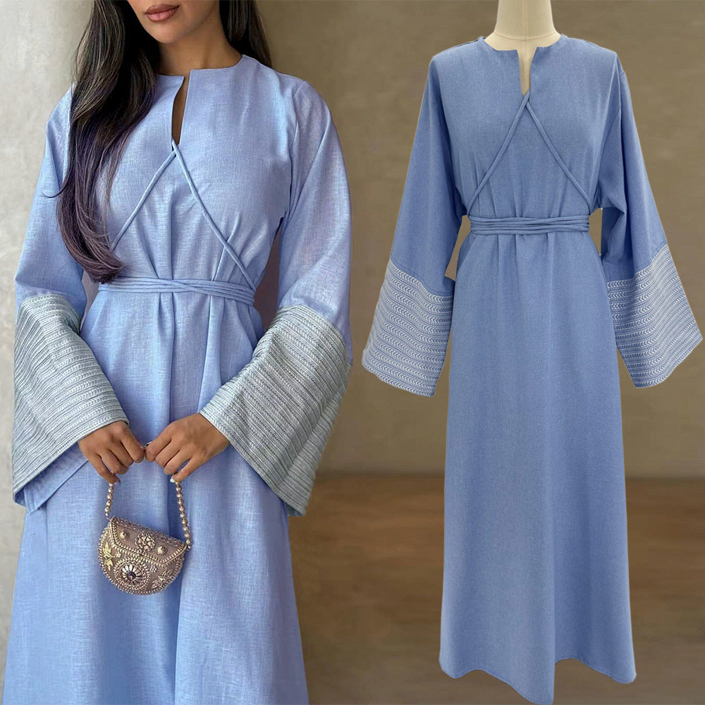 Elegant Embroidered Abaya Dress Jalabiya Modest Long Maxi Dress for Eid Ramadan Festive Celebration S-XXL
