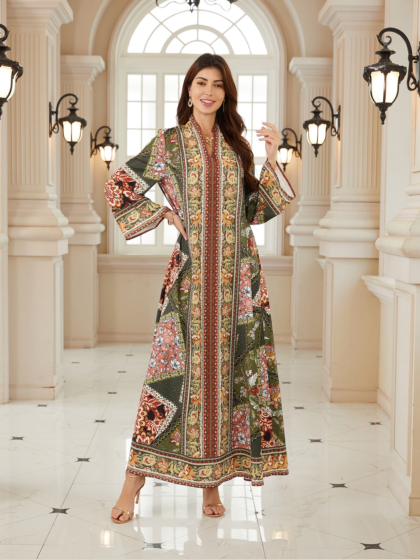 Bohemian Floral Spring Kaftan – Modest Muslim Long-Sleeve Maxi