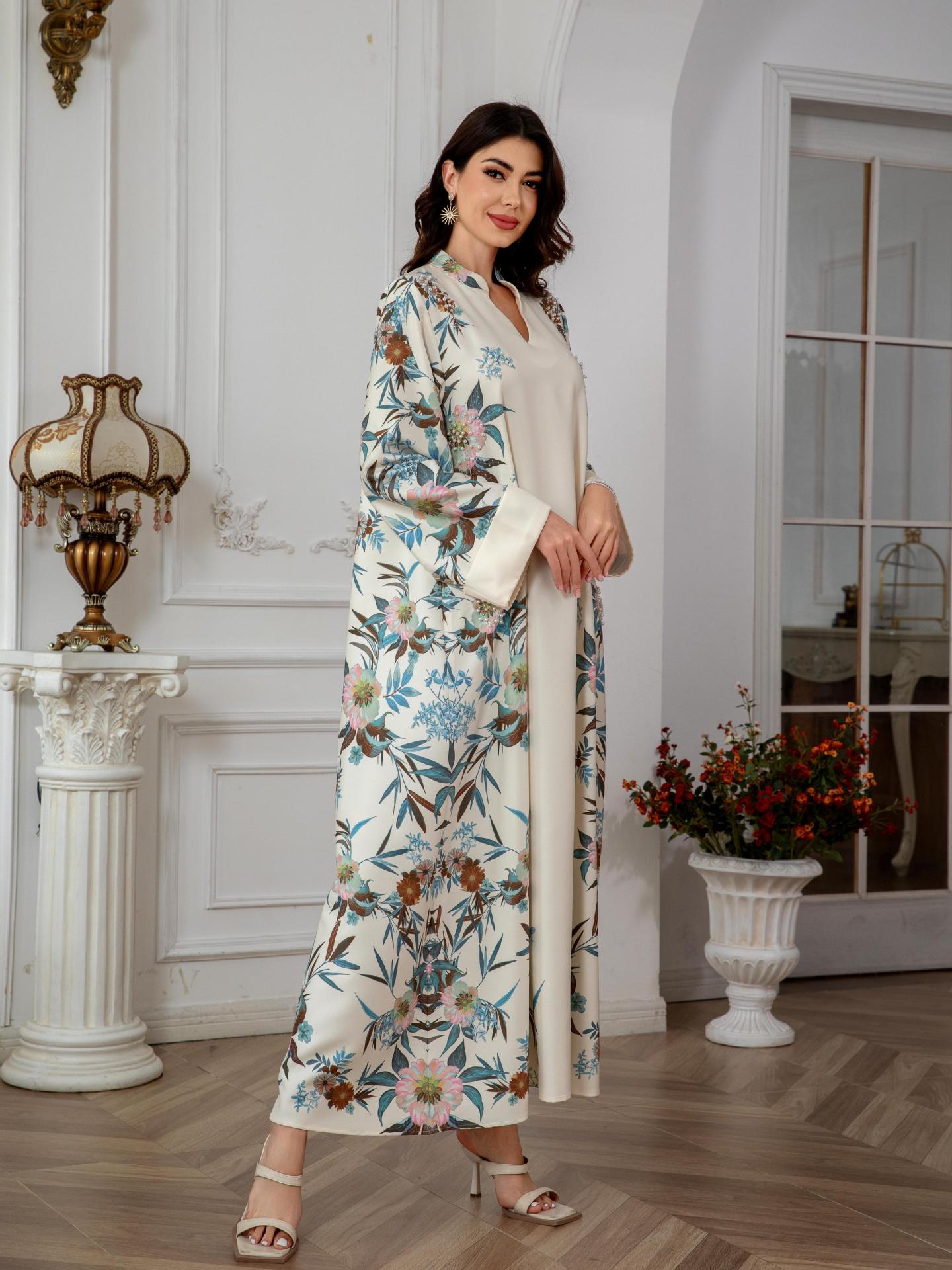 Serene Off White Floral Kaftan – Modest Muslim Maxi Dress