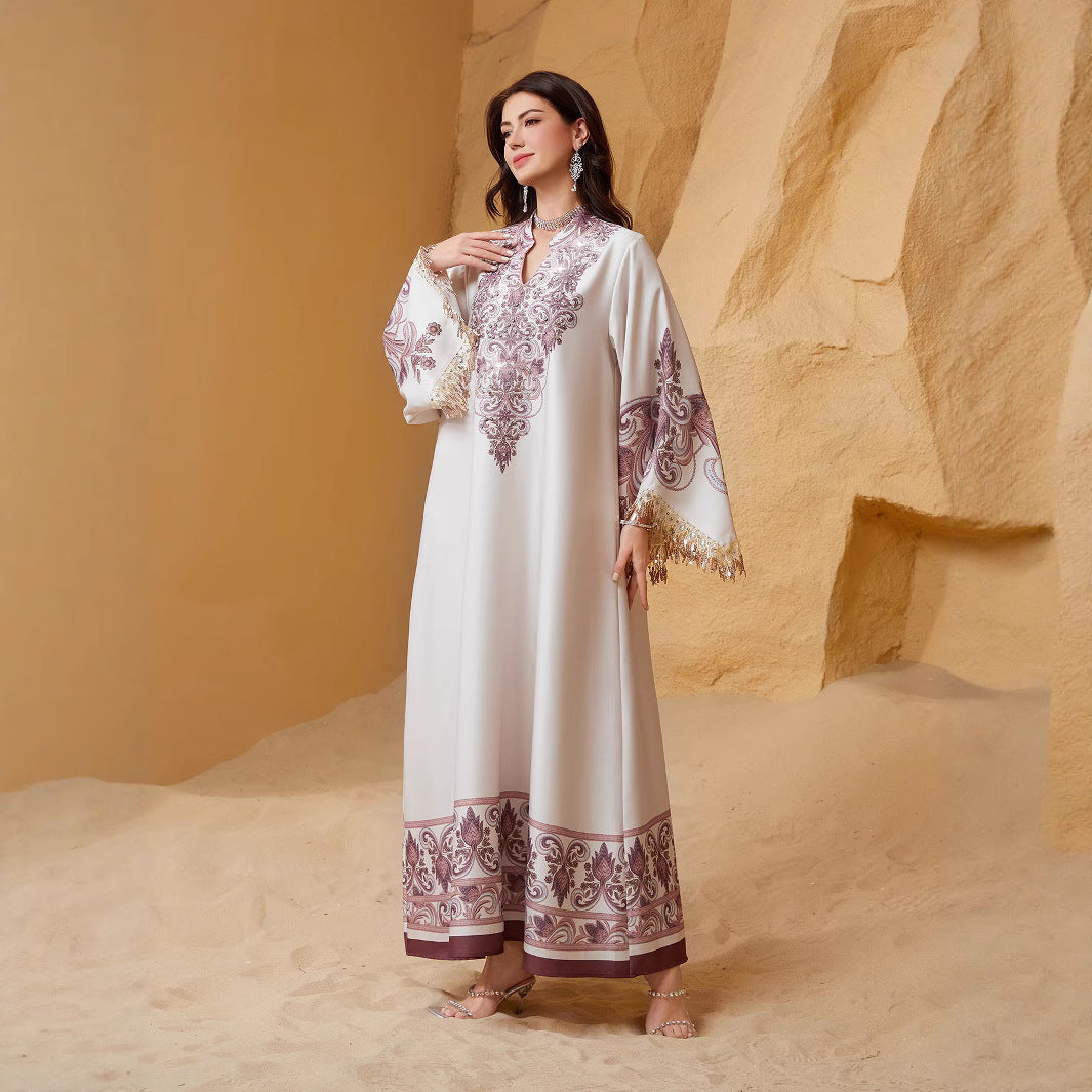 Charming Pink Rhinestone Beaded Kaftan Gown Maxi Abaya Eid Ramadan