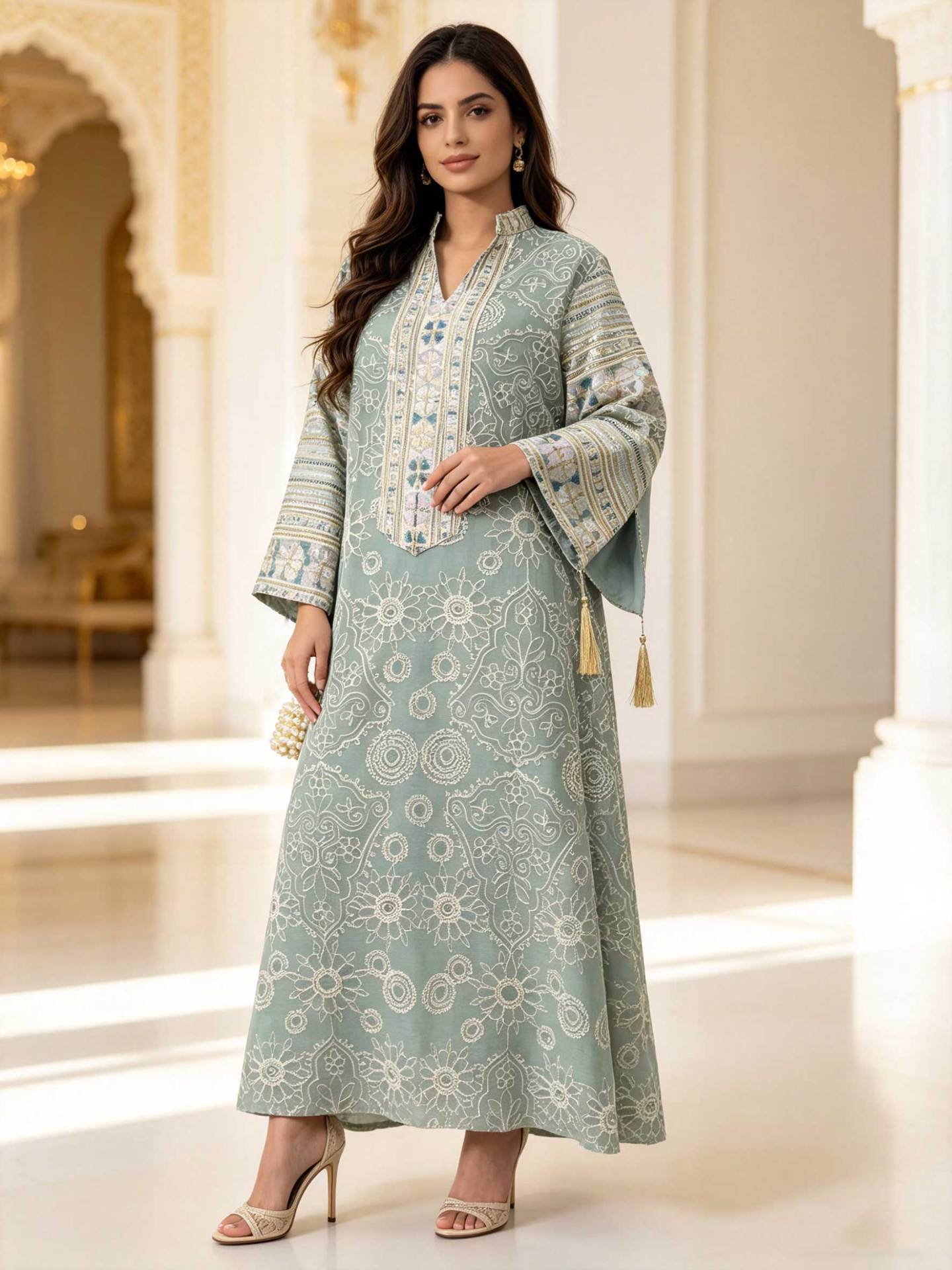 Elegant Sequin Embroidered Mesh Abaya Dress Jalabiya Modest Long Maxi Dress for Muslim Women Eid Ramadan Evening Party S-XXL