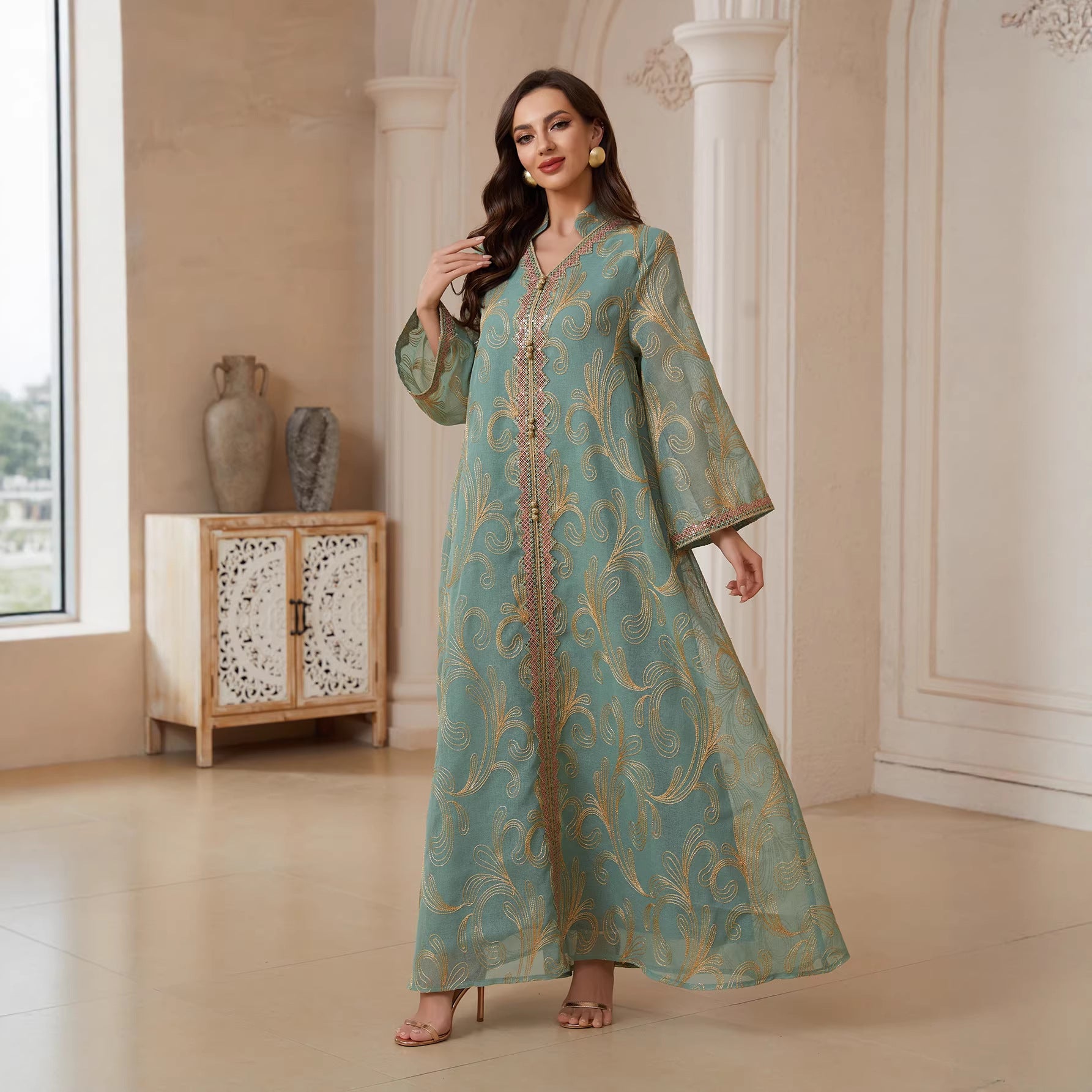 Elegant Embroidered Long-Sleeve Women's Abaya Gown