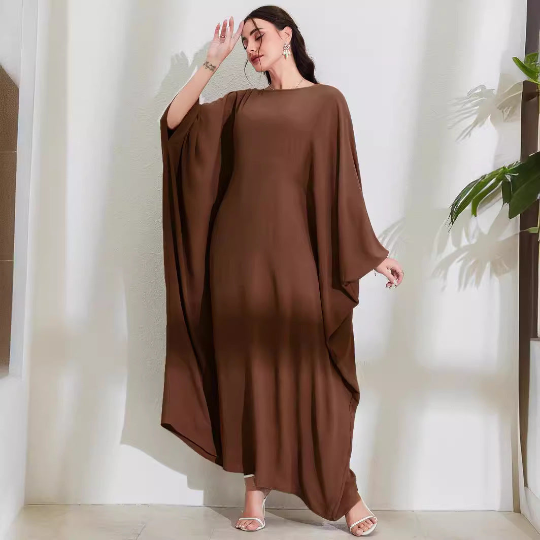 Embroidered Batwing Sleeve Tie-Waist Kaftan Dress Jalabiya Modest Long Maxi Dress for Muslim Women Eid Ramadan Daily Wear S-XXL