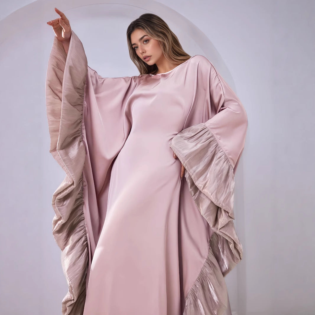 Luxury Batwing Sleeve Patchwork Embroidered Maxi Abaya Dress Muslim Women Modest Long Jalabiya Kaftan for Eid Ramadan Daily