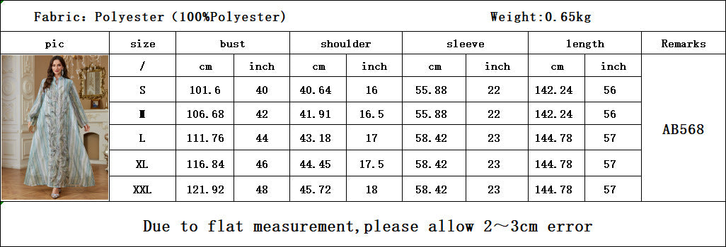 Women Stand Collar V Notch Sequin Embroidery Abaya Gradient Vertical Stripe Print Loose Wide Sleeve Maxi Kaftan Lightweight Formal Modest Dress For Ramadan Wedding Party