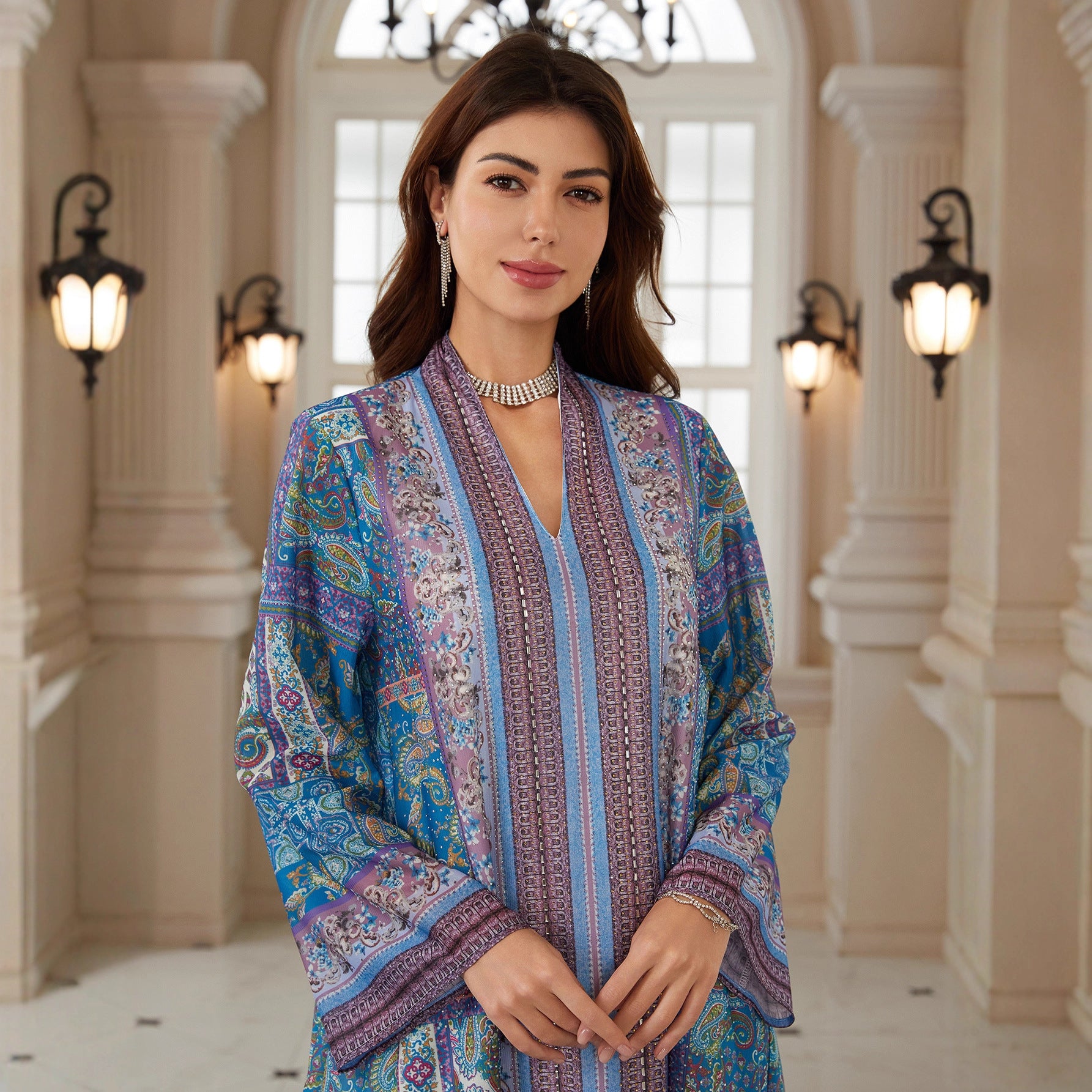 Blue Floral Print Plus Size Abaya - Modest Muslim Dress Ramadan Eid