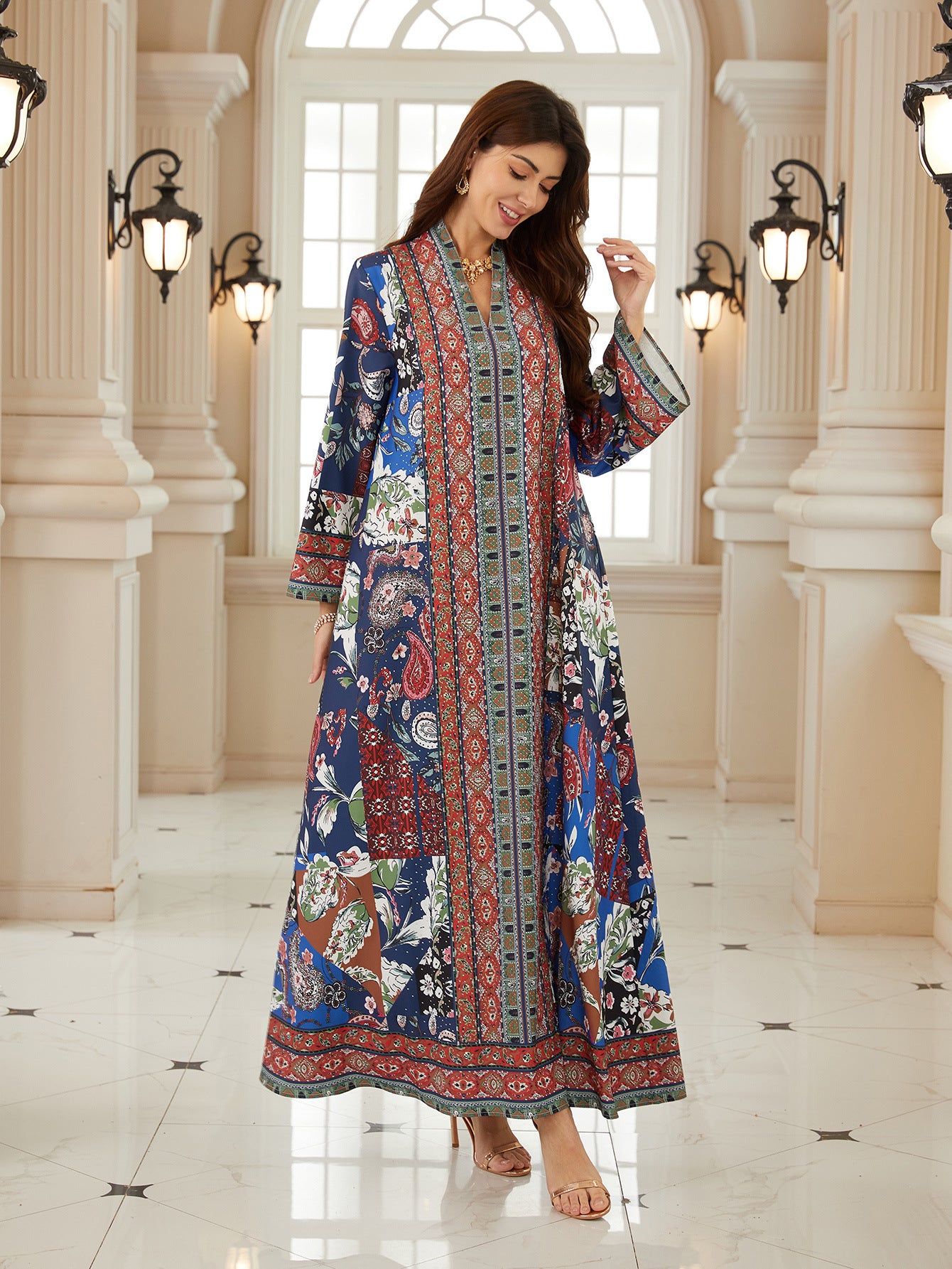 Floral Print Plus Size Abaya Robe - Modest Muslim Dress Ramadan Eid