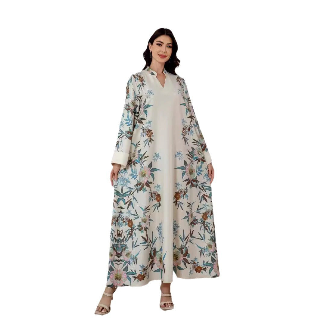 Serene Off White Floral Kaftan – Modest Muslim Maxi Dress