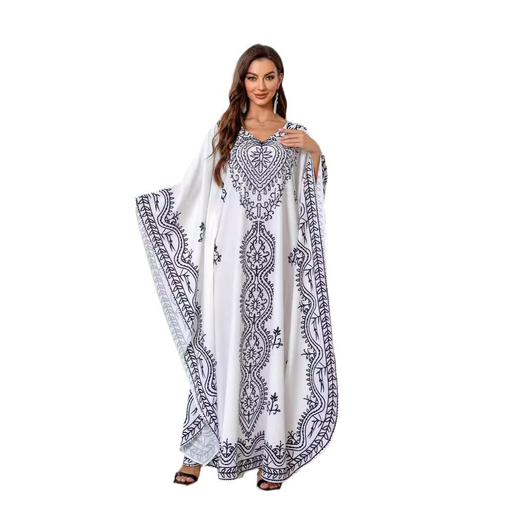 White Batwing Floral Abaya - Modest Muslim Dress Ramadan Eid
