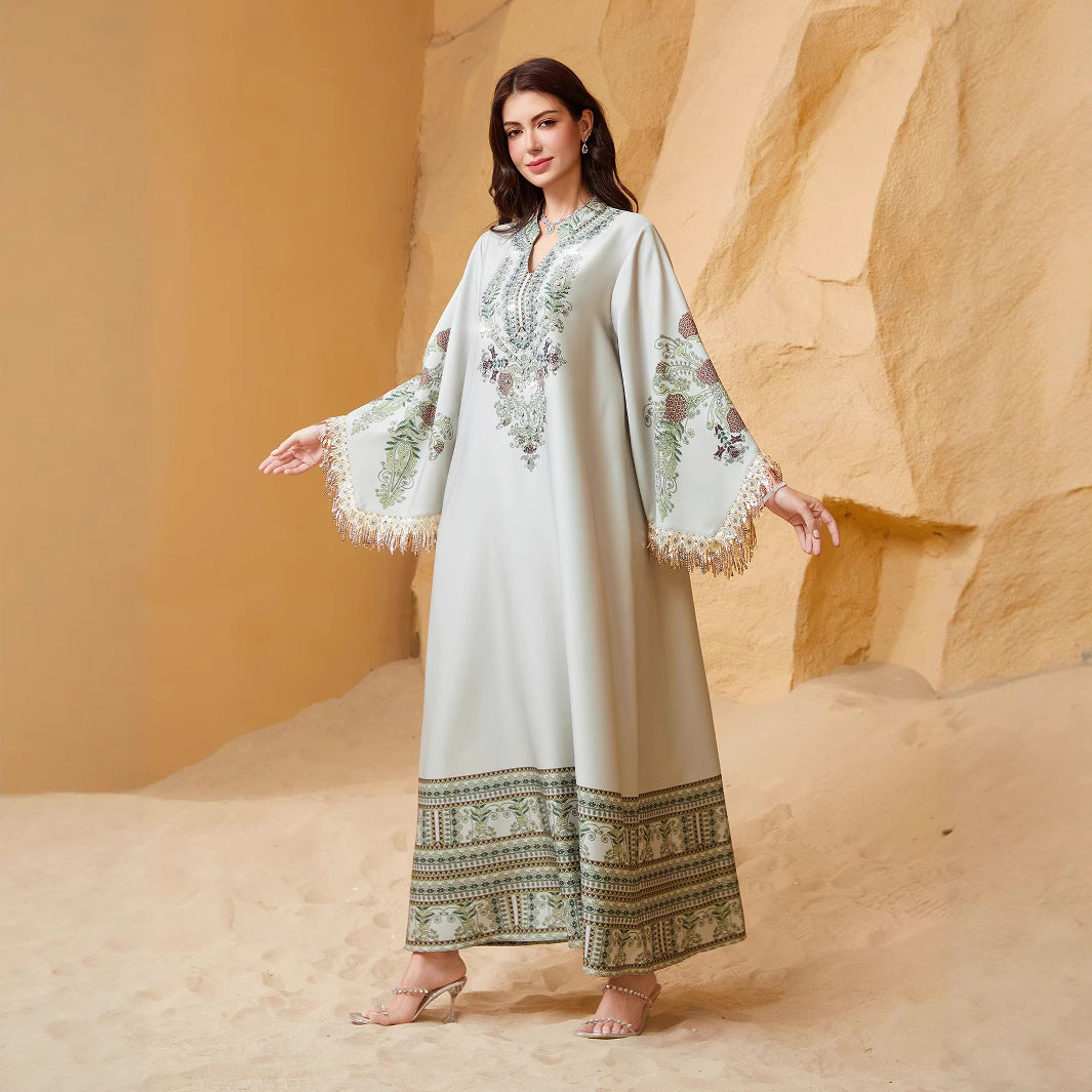 Vibrant 3-Color Floral Kaftan – Modest Muslim V-Neck Maxi