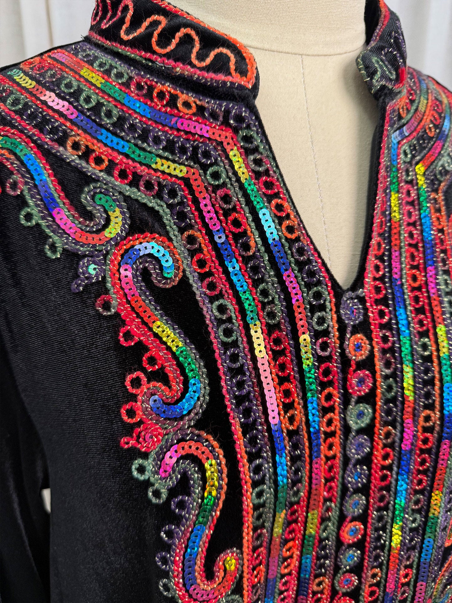 Navy and Black Ethnic Rhinestone Applique Embroidered Maxi Abaya Dress