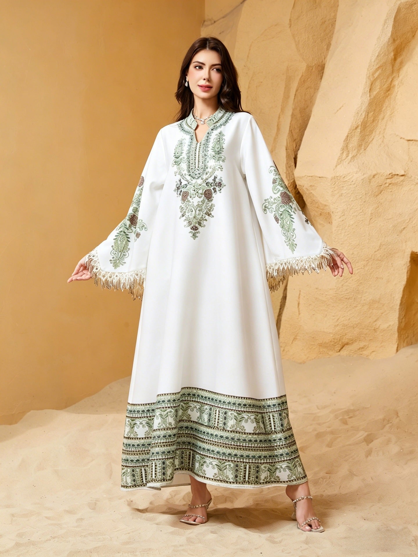 Vibrant 3-Color Floral Kaftan – Modest Muslim V-Neck Maxi