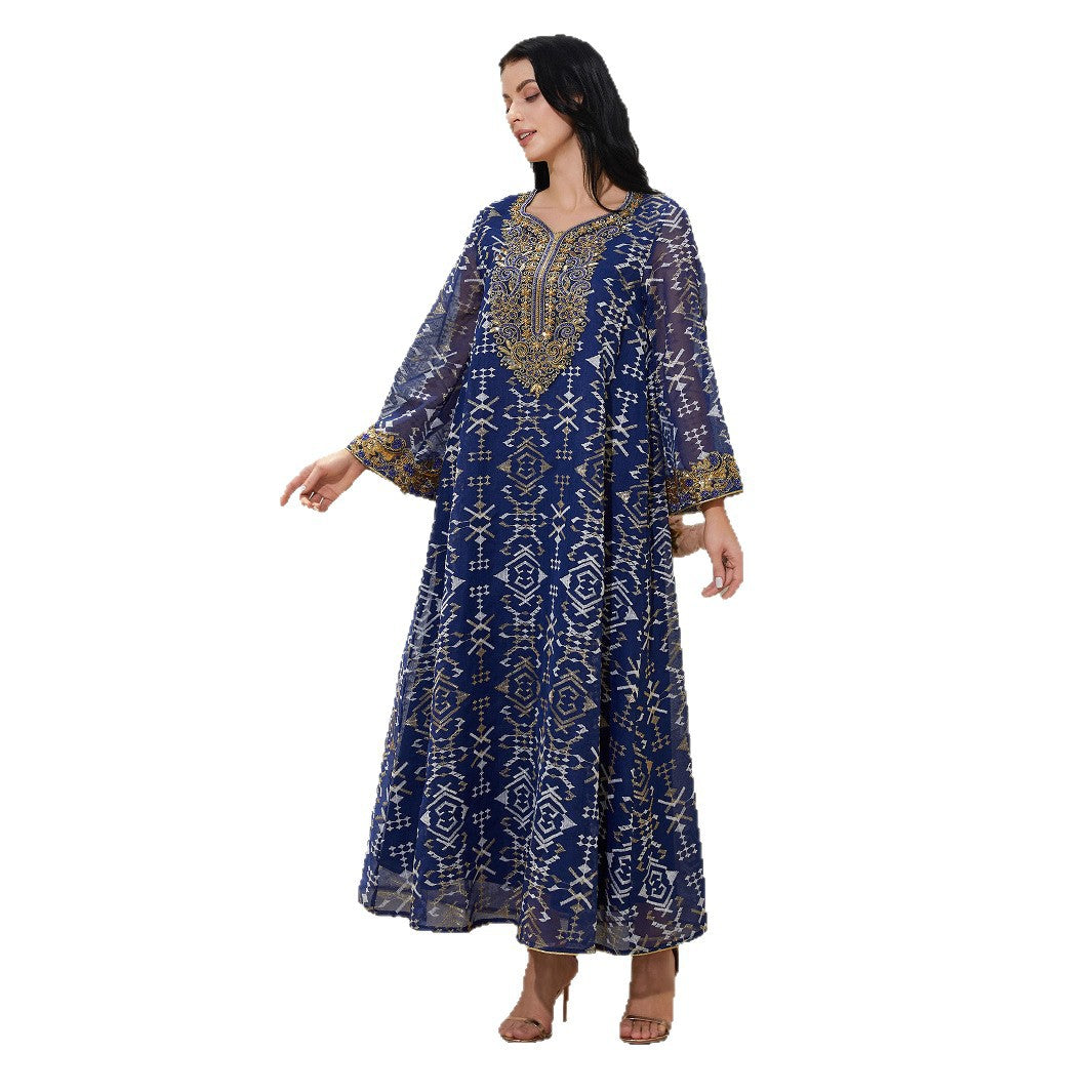 Charming Blue Mesh Kaftan – Embroidered Modest Maxi Dress