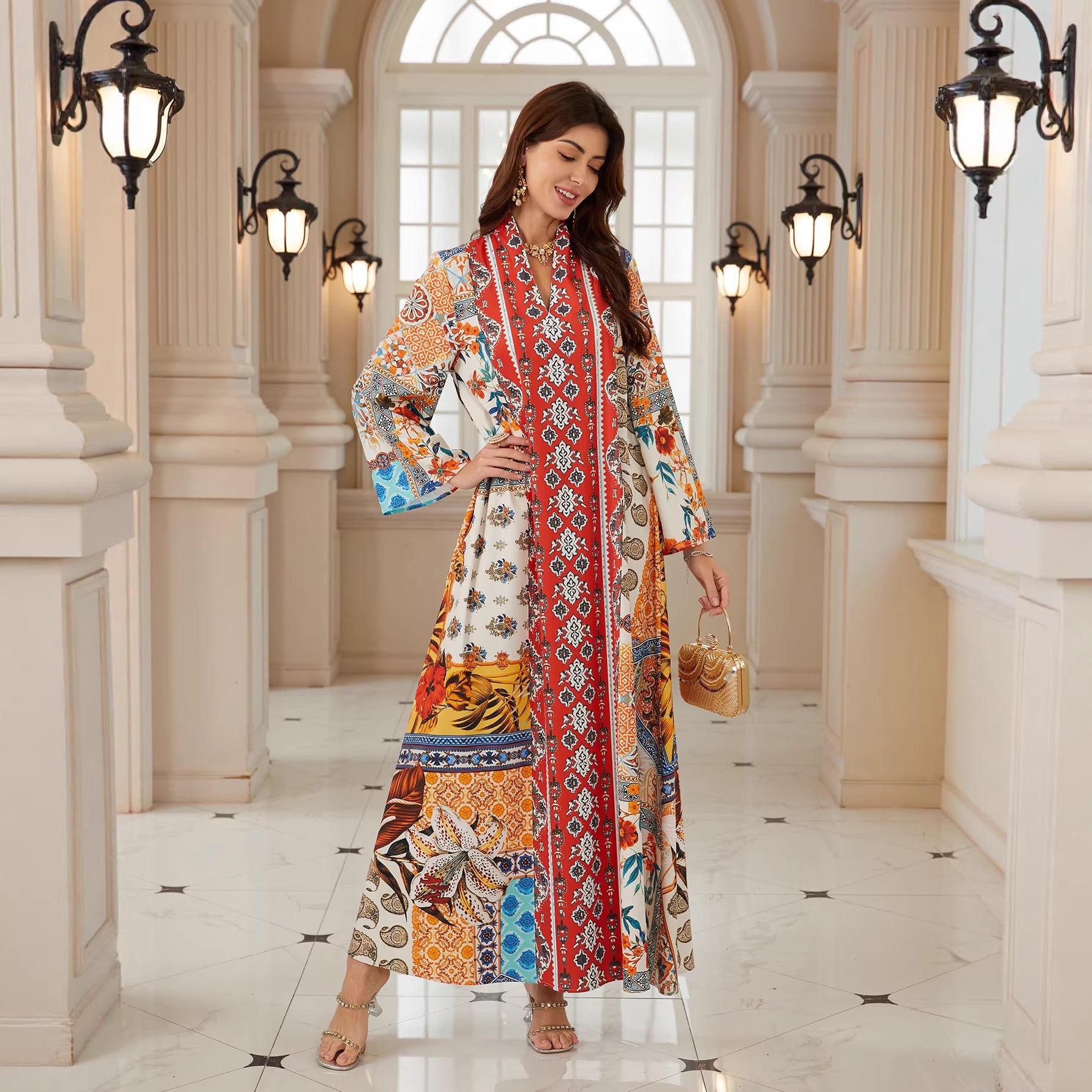 Bold Red Printed Pullover Abaya – Modest Maxi Dress