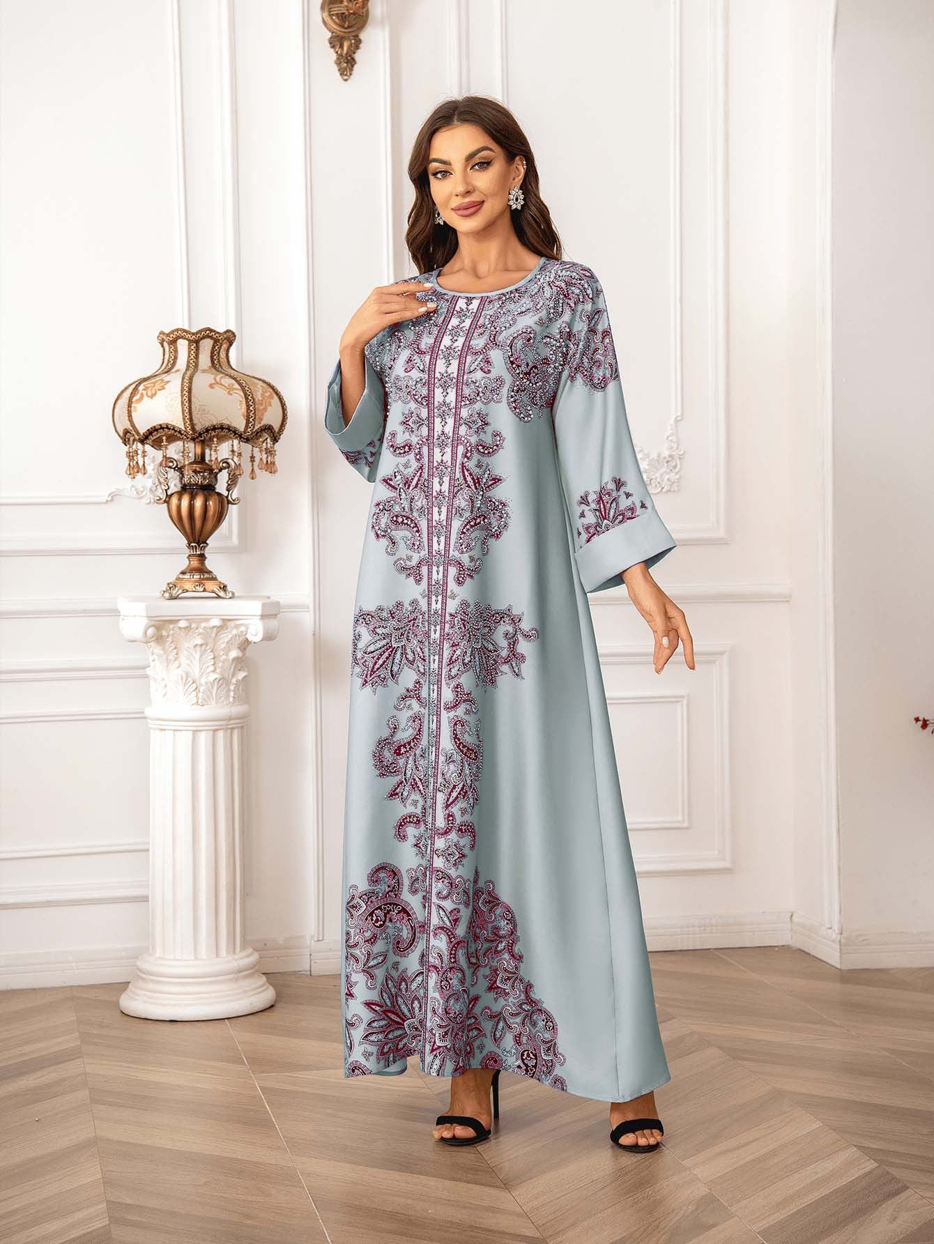 Gorgeous 6-Color Rhinestone Kaftan – Bohemian Modest Muslim Maxi