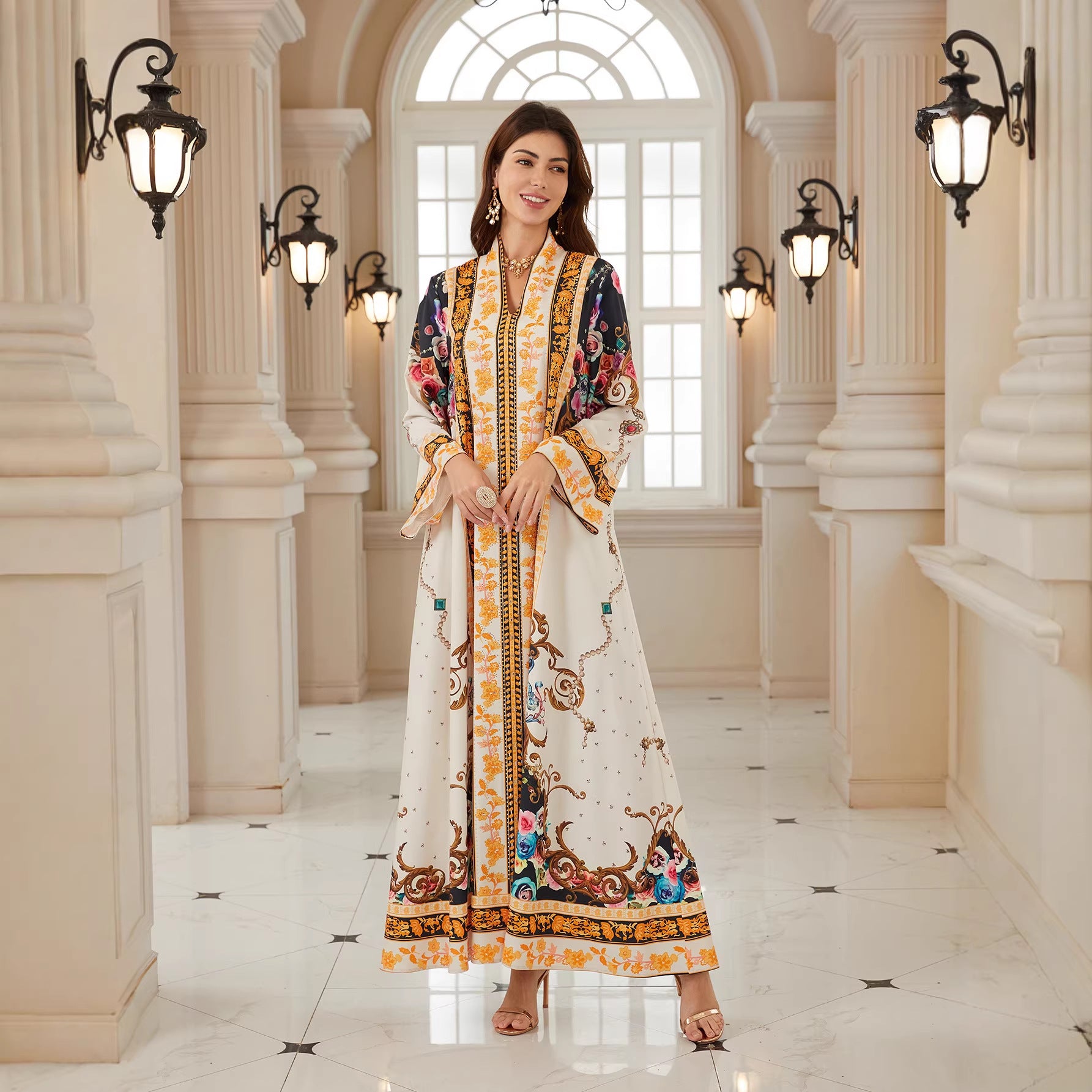 Captivating Floral Maxi Robe – Rhinestone Modest Abaya